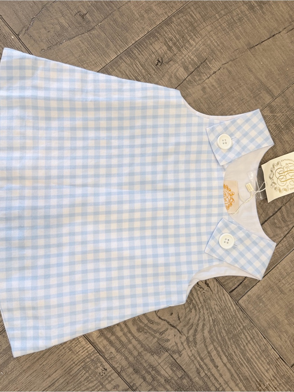 The Beaufort Bonnet Company Light Blue and White Gingham Kids Dress